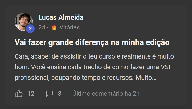 Depoimento de aluno: vai fazer grande diferença na minha edição