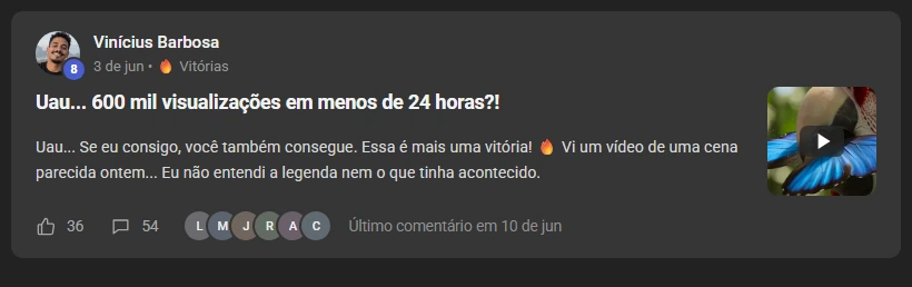 Depoimento de aluno