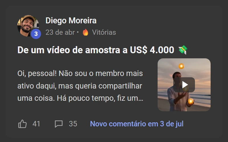 Depoimento de aluno